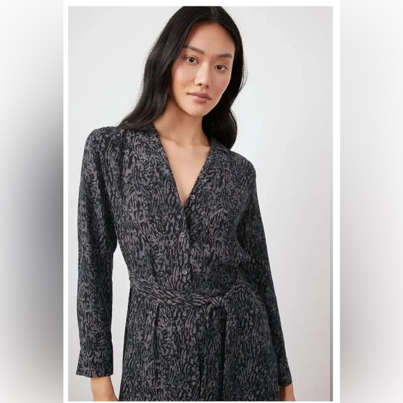 Rails Beatrice Midi Dress Charcoal Animal Print Tie Waist Long Sleeve NWOT XS - Picture 6 of 8